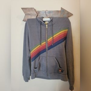 Aviator Nation Disco zip up hoodie             7 diagonal  stripes